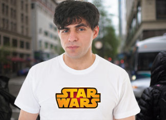Grown man dons Star Wars T-shirt for work