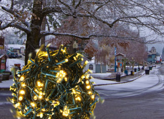 Single Xmas-Light Tumbleweed Rolls Down Abandoned Leavenworth Main Street