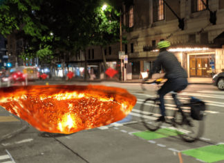 Cool! New Half Mile of Bike Lane Funnels Cyclists Straight into Portal to Hell