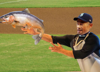 Ichiro Throws the Ceremonial First Fish