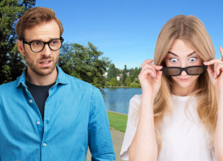 Man Walking Two Perky Pups Reminds Woman His Eyes Are Up Here