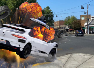 Waymo Trying to Get Through 5-Way Green Lake Stop Spontaneously Combusts