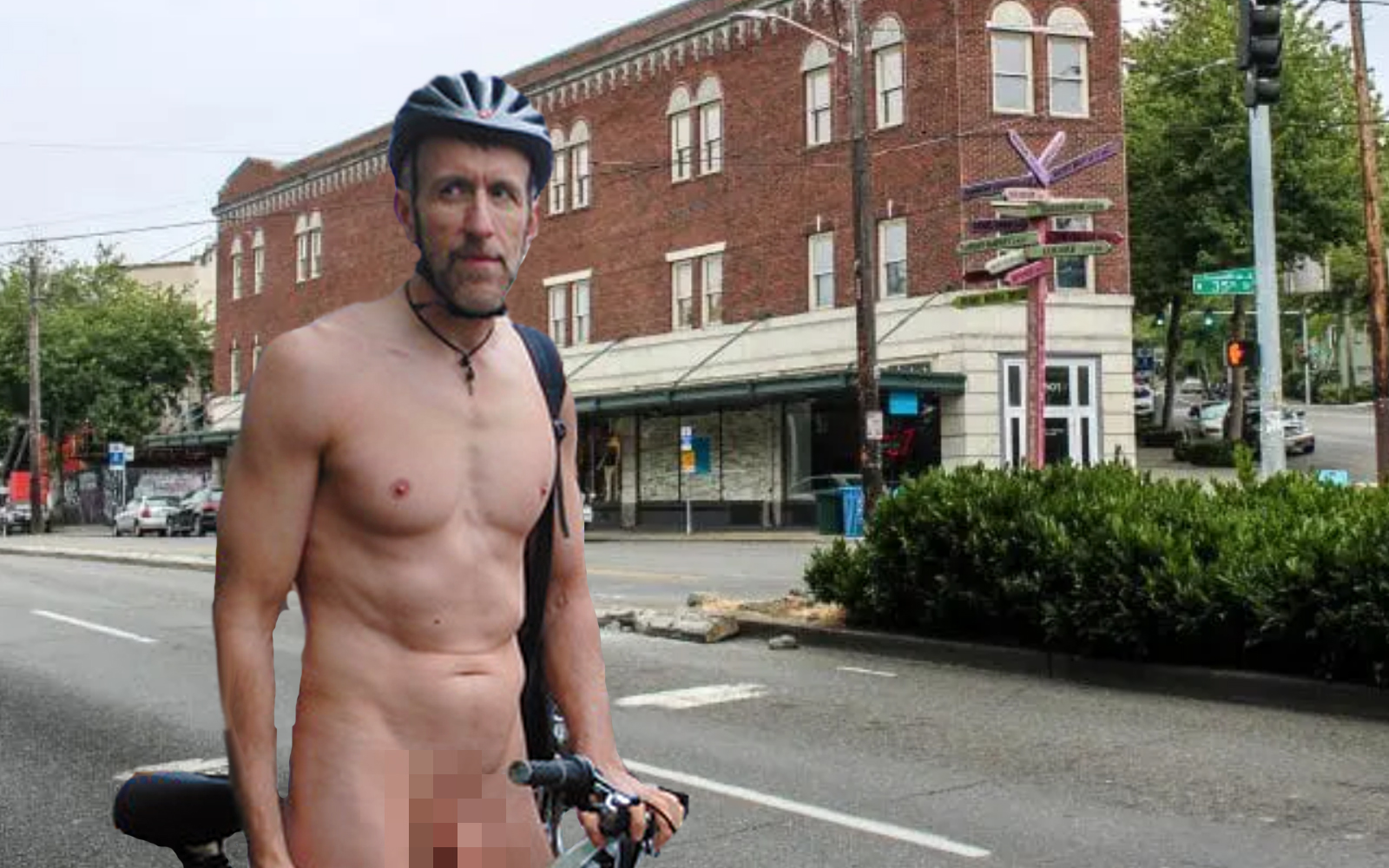 Naked Cyclist Wondering Where Everyone Is on Solstice